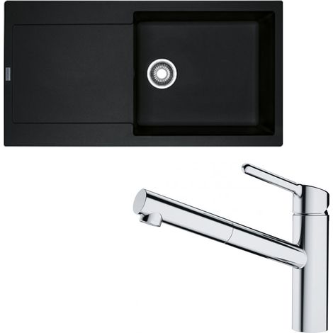 Pack évier XL Maris Fragranit onyx 970 x 500 x 200 mm + mitigeur Orbit douchette - Franke (1/5)