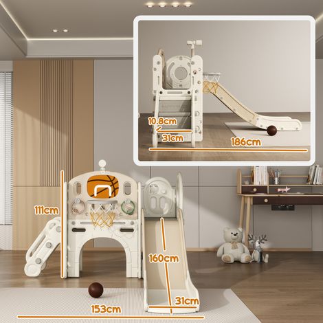 Structure de jeux pour enfants, toboggan 7 en 1, aire de jeux intérieure avec espace de rangement et tunnel, 186 x 153 x 111 cm, blanc crème (1/5)