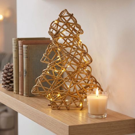 Árbol navideño 3D dorado, 48 luces LED cálidas con efecto Flicher (1/2)