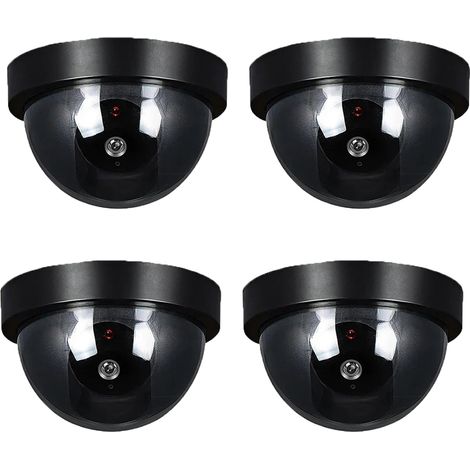 Fausse caméra dôme factice, 4 pièces, avec lumière, vidéosurveillance, caméra de sécurité, noire (1/5)