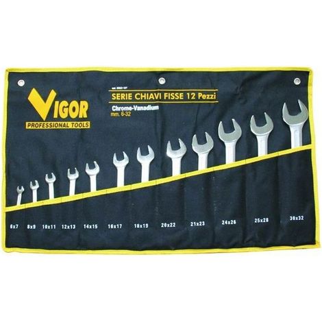 Vigor 35822-12 Serie Chiavi Fisse CrV DIN 3110 12 Pezzi 6-32 mm colore Nero