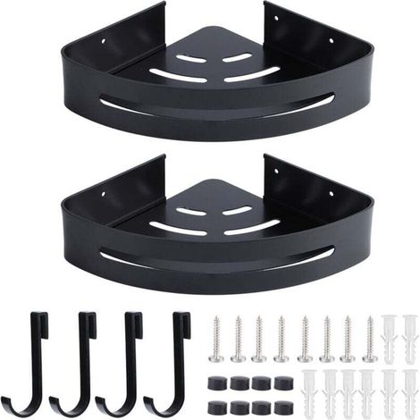 Étagère de rangement murale à Double couche en aluminium, étagère d'angle pour la maison et la salle de bain, noire.. (1/4)