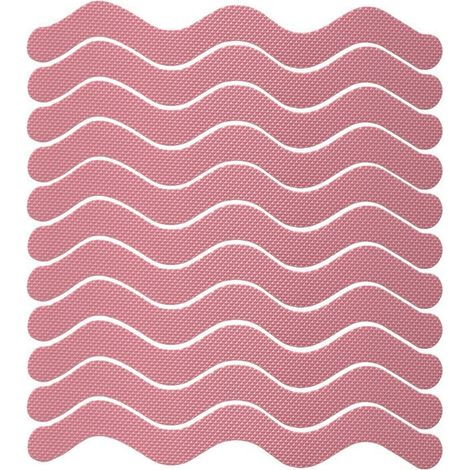 Set mit 24 pinkfarbenen, S-förmigen Anti-Rutsch-Streifen für die Badewanne, Maße 2 x 20 cm.