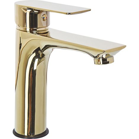 Grifo mono mando para lavabo caño plano mono mando de latón dorado Berloi (1/5)