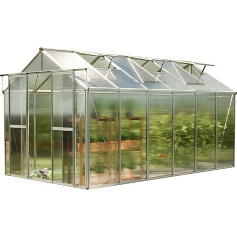 GFP Gewächshaus SAPHIR 6 aus Alu 259x384 cm ca. 6 mm Doppelstegplatten mit Fundamentrahmen, automatischer Fensteröffner