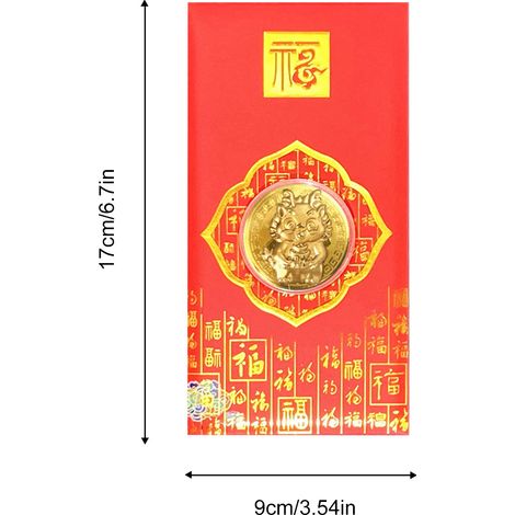 Carte rouge chinoise Année du Dragon enveloppe de chance en feuille d'or pour fête du printemps et nouvel an (1/3)