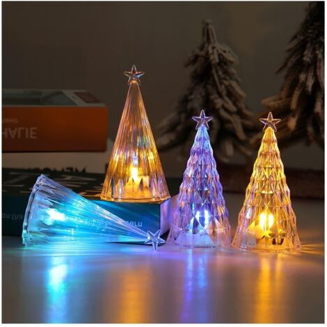 4PCS Sapin de Noël en Acrylique avec Lumières LED,Veilleuse en Forme de Sapin de Noël,Lumière Décorative pour Atmosphère,Idéale pour Table,Rebord Fenêtre,Chambre à Coucher,Salon,Chevet (1/5)