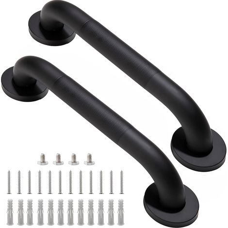 Maniglione di sicurezza nero per bagno da 30 cm, diametro 3,17 cm, in acciaio inossidabile 304, antiscivolo, confezione da 2 pezzi, per anziani. (1/5)