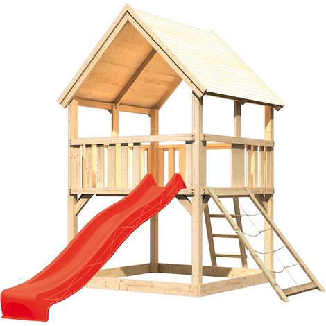 Akubi Spielturm Luis natur Rut. rot+Netzrampe