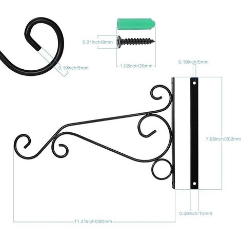 2Pcs Support Crochet Plante Suspendues, en Fer Forgé,Suspensions Murales Plante Robustes Elégants pour Décor Balcon Jardin, Pot de Fleur, Corde Légère (1/4)