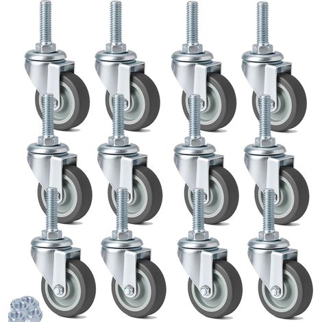 Lot de 12 Roulettes pour Meubles M12 x 1,75 x 30mm, Roulettes Pivotantes avec Tige Filetée, Roulette Charge Lourde Capacité Maximale 50 kg par Roue, Roulette pour Chariot Roue Pivotante à 360°, 50mm (1/5)