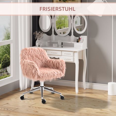 REDOM Chaise de bureau ergonomique base en métal réglable en hauteur pivotante à 360° coussin en fausse fourrure rose (1/5)