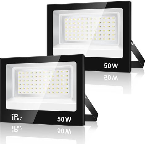 Projecteur LED Extérieur 50W - Lot de 2 - Aluminium IP67 - 5000LM Blanc Froid - Jardin Garage Patio (1/5)