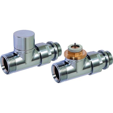 Flamco Design Thermostat-Ventil-SetDurchgang D3805 G 1/2" Außengewinde x G 3/4" Außengewinde Eurokonus, Messing, verchromt