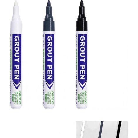3 Pièces, Stylos à Joints Blanc, Gris Foncé, Noir, Étanches, Pour Réparer Joints de Carrelage Salle de Bain, Cuisine, Sol, 450 Mètres, Kit de Réparation (1/5)