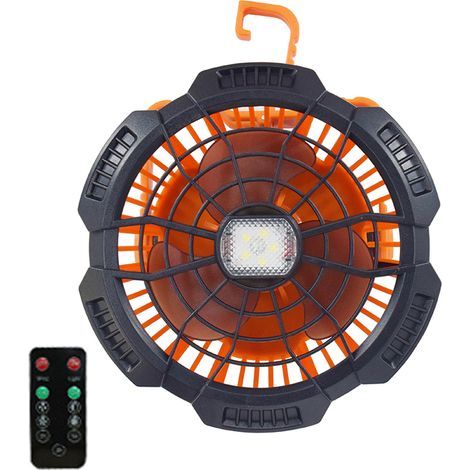 Ventilateur d'extérieur 2 en 1 rechargeable USB, lampe de plafond, 3 vitesses, luminosité réglable, télécommande (pour maison, bureau, camping) (1/5)