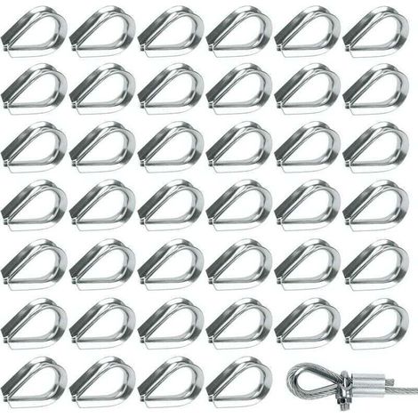 50 Pieces M2 Stainless Steel 304 Wire Rope Lugs, Heart-Shaped Lugs for 2mm Wire Rope (1/4)