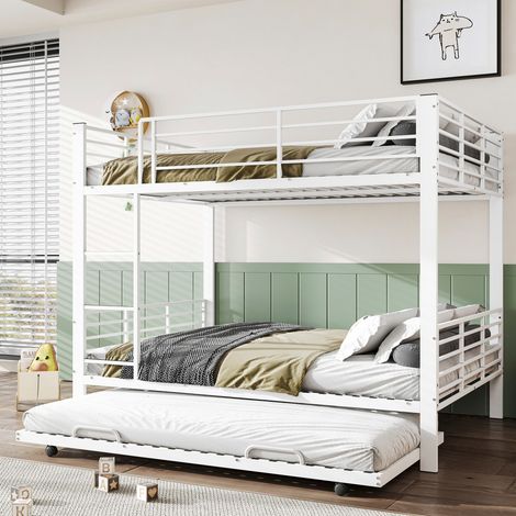 Lit superposé métal 140x200 lit gigogne barrière antichute échelle robuste pour enfants adolescents structure stable finition blanc (sans Matelas) (1/5)