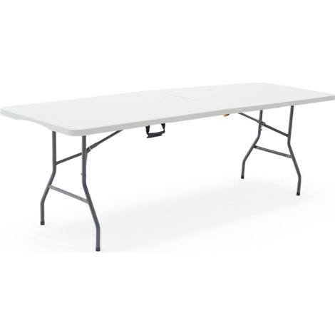 Tavolo Pieghevole e Portatile New Koln 240x74x74 cm in Resina in Color Bianco con Maniglia Laterale e Sistema di Blocco