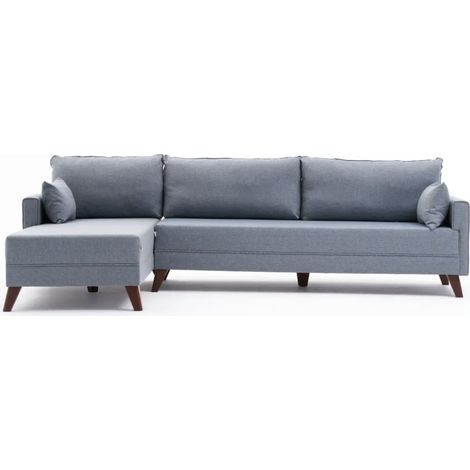 Canapé d'angle gauche 5 places tissu bleu Kandy 275cm (1/5)