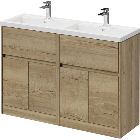 Montego Autumn Oak 1200mm Floor Standing 2 Drawer 4 Door Vanity Unit with Lucia Double Basin