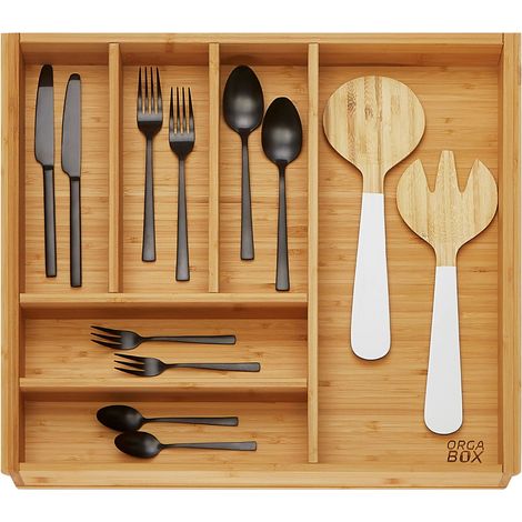 ORGA-BOX 3 BAMBUS Besteckeinsatz Holz-Besteckkasten für Nobilia Schubladen ab August 2012 für 60er Schublade (473 x 497 mm) mit 6 Fächer