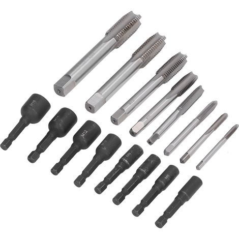 Jeu de 16 douilles allongées pour taraudage, mandrin 1/4 pouce avec tige hexagonale en acier, outils professionnels.