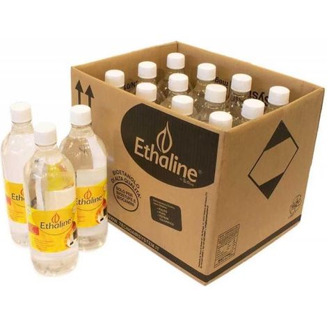 Bioetanol líquido Ethaline Paquete de 12 botellas de 1 L – pureza - 96 %, encendido rápido, cero humo – Tecno Air System