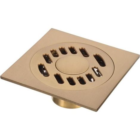 Caniveau de douche carré avec couvercle amovible – 10 x 10 cm, finition laiton, pour cuisine, salle de bain et buanderie