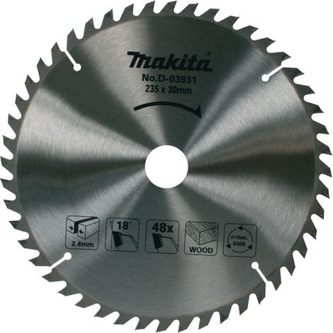 Makita – D03931 Lame de scie circulaire T.C.T. 235 mm – 48 dents – Pour coupes précises dans le bois dur – Anneau réducteur inclus
