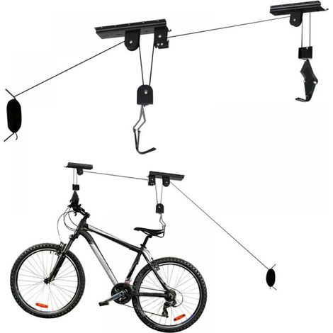 Support ascenseur vélo 20 kg, 77 x 45 mm / 84 x 250 mm, Porte bicyclette, Rack de rangement garage stockage élévateur plafond (1/3)
