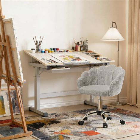 Sedia ufficio girevole regolabile in tessuto grigio OKMYHOME (1/5)