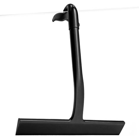 Raclette de douche en silicone monobloc avec crochet - Noir - Pour portes en verre, paroi de douche, salle de bain, miroir, nettoyage du carrelage (1/5)