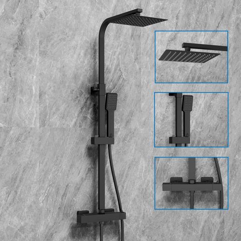 SKY Bathroom Mixer Shower Set Square Matt Black Thermostatic Dual Head (1/5)
