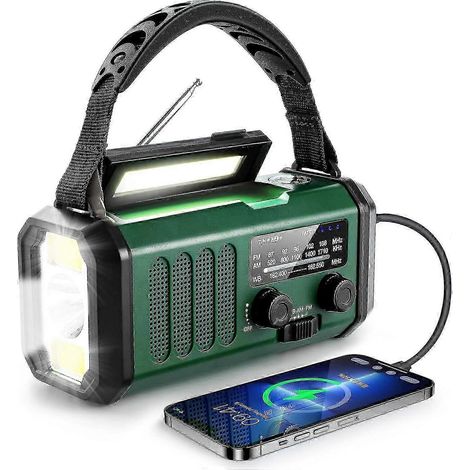 Radio à manivelle 10 000 mAh, radio d'urgence, radio solaire, radio météo NOAA/AM/FM, chargement USB Type-C, radio dynamo, batterie polymère, lampe torche et lecteur LED (1/5)