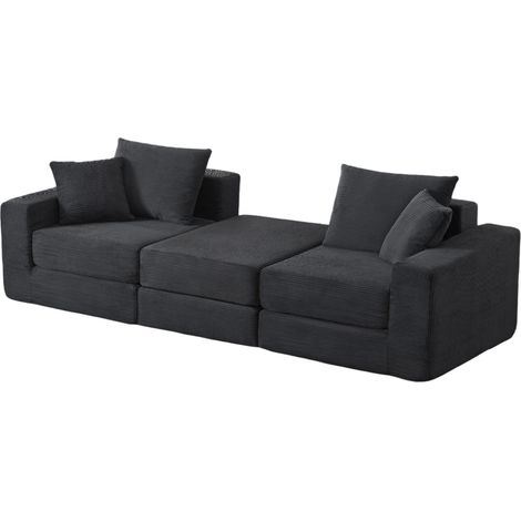 Divano modulare componibile grigio scuro in tessuto, 259,5 x 96 x 80 cm, base antiscivolo, MODENUIT (1/5)