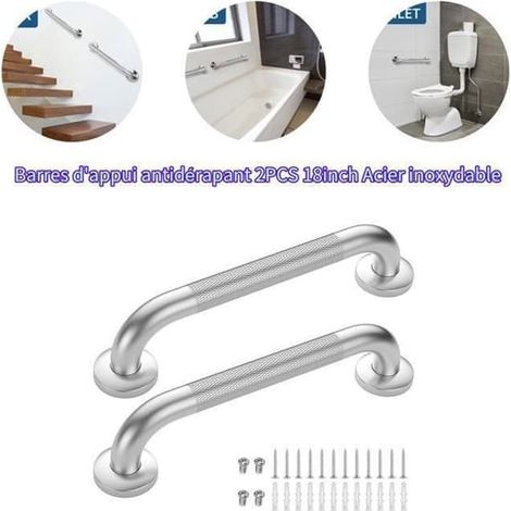 (Couleurs inox) 2 barres d'appui de salle de bain antidérapantes en acier inoxydable de 45,7 cm (18 pouces), barres d'appui de sécurité pour personnes âgées (1/5)
