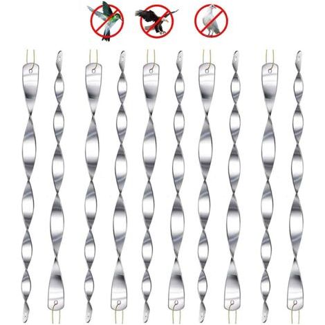 QORVA-(Argent) 10 pièces répulsif pour oiseaux, répulsif réfléchissant pour oiseaux, 30cm spirale lumineuse réfléchissante 360 degrés pour balcons, arbres fruitiers, jardins potagers. (1/5)