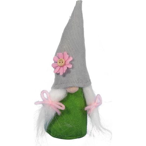 Lutin décoratif printanier avec tresses et chapeau gris 17 cm (1/2)