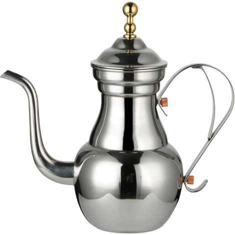 Théière en acier inoxydable à fleurs, théière professionnelle à col fin, théière d'hôtel à col long avec filtre, théière de restaurant (1/5)