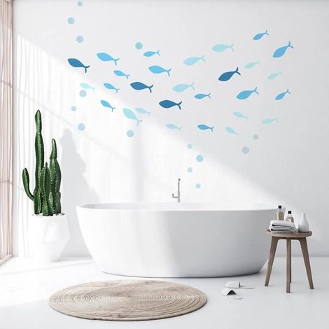 Océan Bleu Poisson Stickers Mural, En dessous de La Mer Bulles mur Autocollant,DIY De l\'art Mural Déco pour Des gamins Chambre,bains (1/4)
