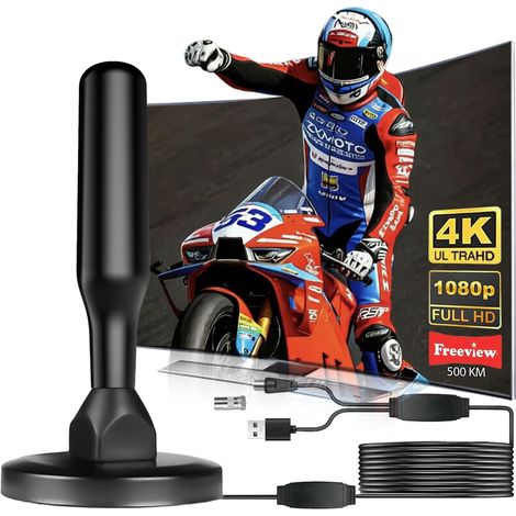 Antenne TV Intérieur Puissante Antenne TNT HD avec Amplificateur de Signal Intelligent Réception 360° Longue Portée Compatible pour Toutes Les Chaînes Gratuites
