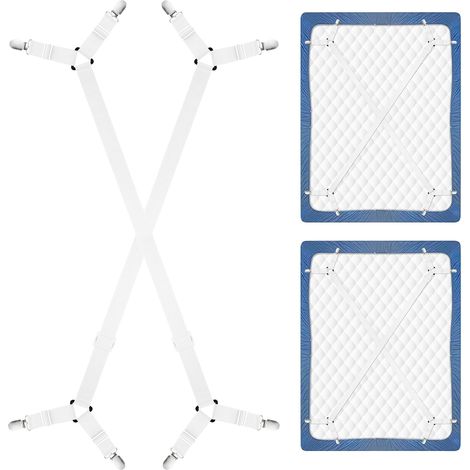 Lot de 2 sangles de fixation réglables pour draps de lit Blanc (1/5)