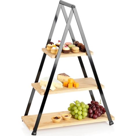 3-Tier Bamboo Cake Stand with Handle, 53 cm High (1/5)