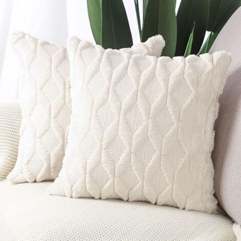 Set of 2 Short Velvet Cushion Covers, Soft and Luxurious, Beige 45x45cm, Modern Decoration for Sofa and Bedroom (1/4)
