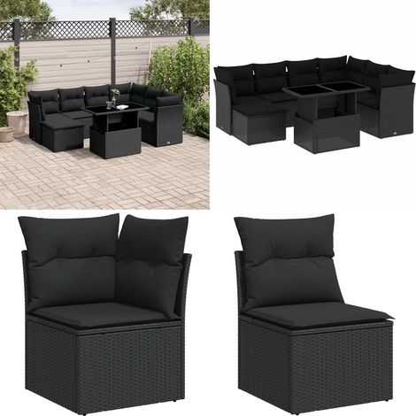Salon de jardin 8 pcs avec coussins noir résine tressée - Salon De Jardin - Meuble Extérieur - Set Salon - Résine Tressée - Mobilier Résistant Aux Intempéries - Home & Living (1/5)