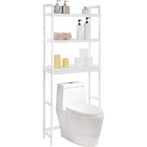 Songmics – Étagère en bambou à 3 niveaux pour WC – Rangement réglable – Charge 15 kg par niveau – Assemblage facile – Blanc – BTS01WT (1/5)