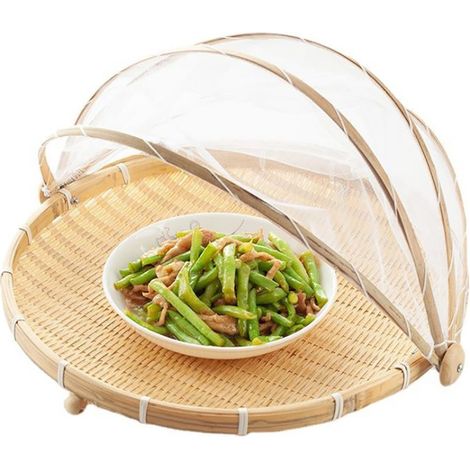 Tente de service en bambou, plateau artisanal naturel, panier de rangement alimentaire en filet, nappe (1/4)