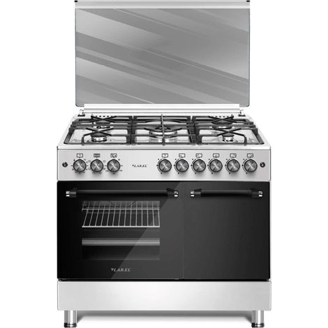 LAREL L90GXP CUCINA A GAS 90x60 5 FUOCHI FORNO A GAS VENTILATO CON PORTABOMBOLA - INOX (1/4)
