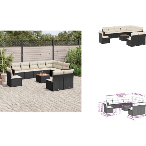Salon de jardin 11 pcs avec coussins noir résine tressée - Ensemble Salon De Jardin - Meuble Extérieur - Jardin - Canapé Pliable - Rotin Synthétique